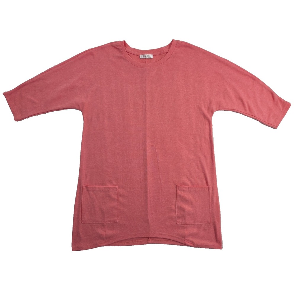 Poetsky Patch Pocket Tunic Top Women's M Pink Doleman Sleeves Stretch Jersey EUC
